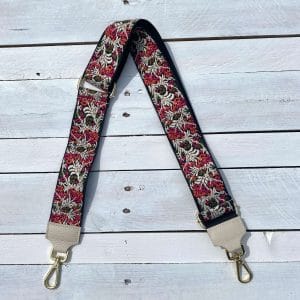 Bag strap zwart met bloemen