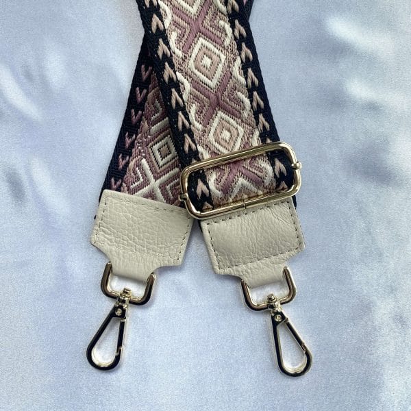 Bag strap print zwart/oudroze/beige