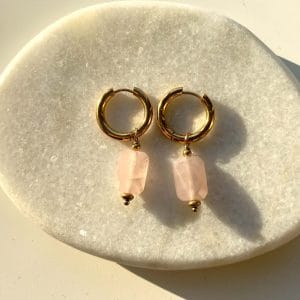 Oorbellen met steen goud/lichtroze