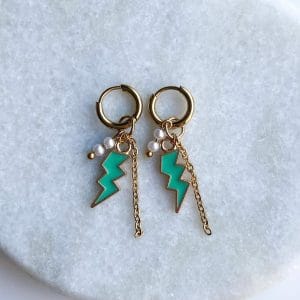 Oorbellen bliksem goud/groen