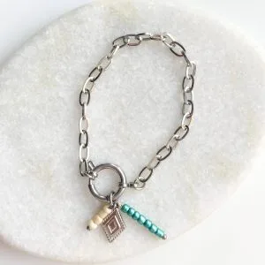 Schakelarmband party ruitje zilver/blauw