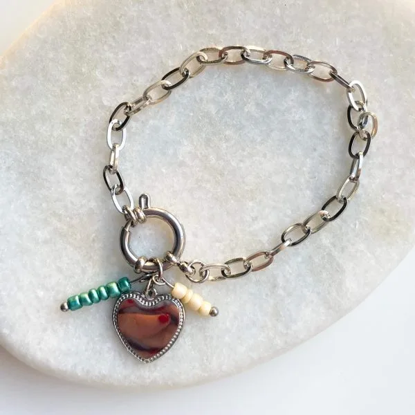 Schakelarmband party hart zilver/blauw