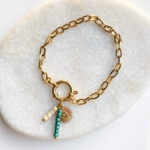 Schakelarmband party zonnetje goud/blauw