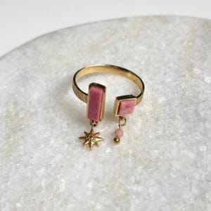 Ringen cut out met steentjes - goud/roze