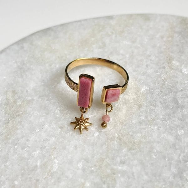 Ringen cut out met steentjes - goud/roze