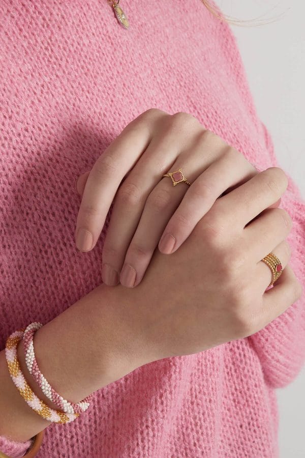 Ring vintage met bloem - goud/paars