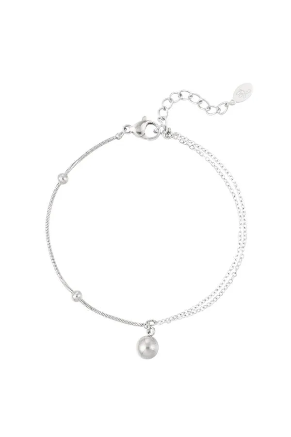 Armband dubbel met rond bedeltje - zilver