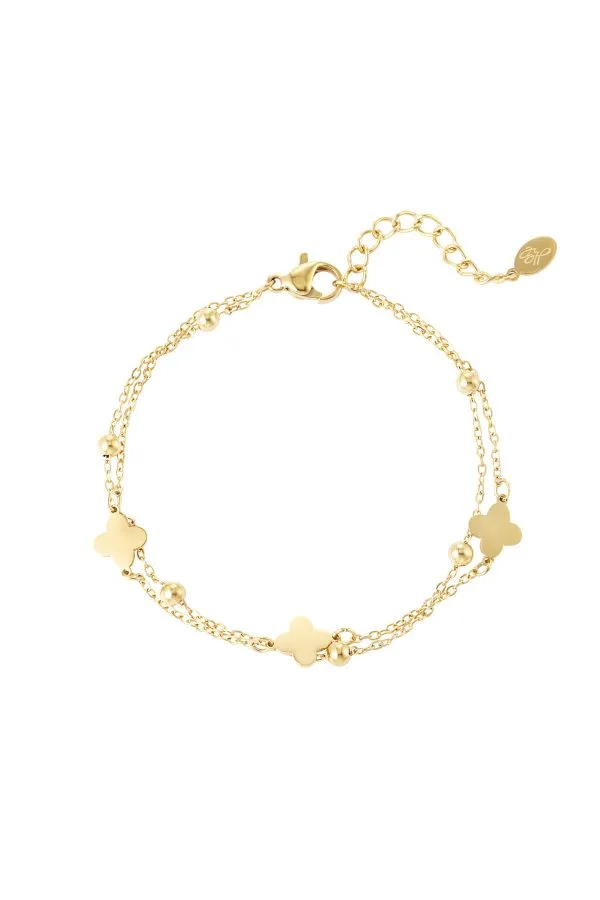 Armband dubbel klavertjes bolletjes - goud