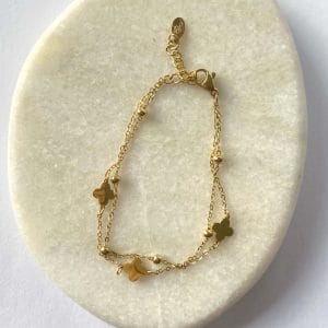 Armband dubbel klavertjes bolletjes - goud