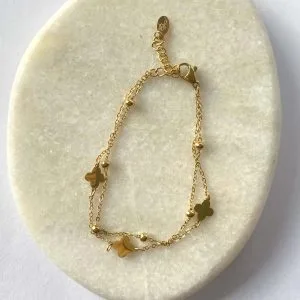Armband dubbel klavertjes bolletjes - goud