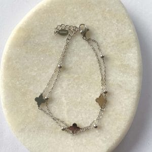 Armband dubbel klavertjes bolletjes - zilver