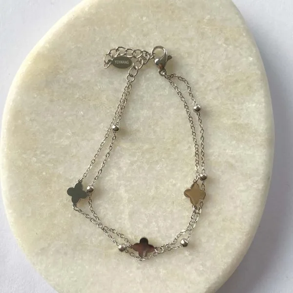 Armband dubbel klavertjes bolletjes - zilver