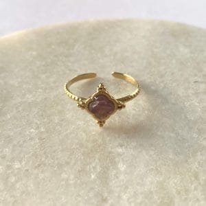Ring vintage met bloem - goud/paars