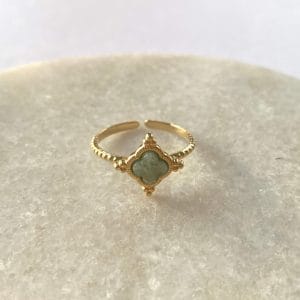Ring vintage met bloem - goud/groen