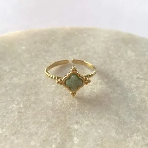 Ring vintage met bloem - goud/groen