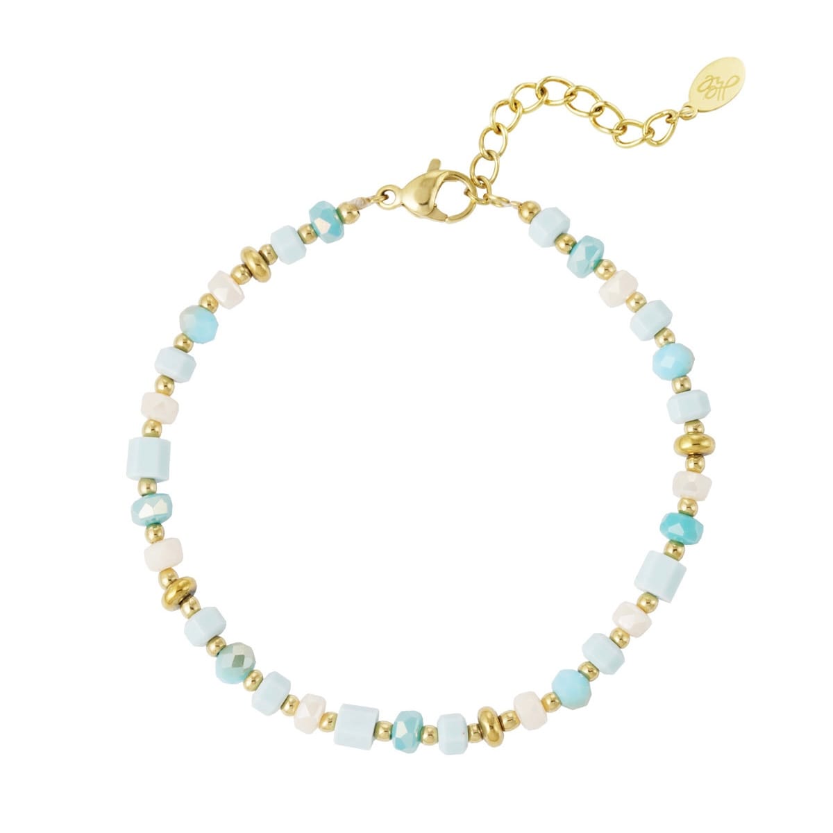 Armband festival steentjes - blauw/goud 1