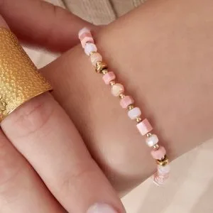 Armband festival steentjes - blauw/roze