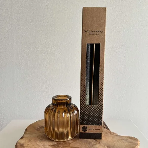 Kaarsenhouder met kaarsen goud spray/zwart
