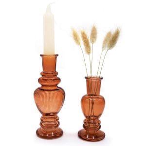Giftset kandelaar met vaas - oranje