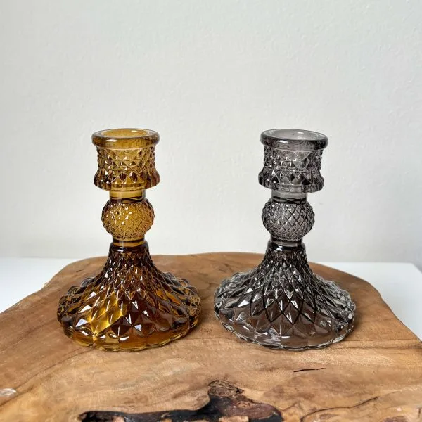 Grijze kaarsenhouder met ribbel print small 2
