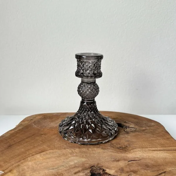 Grijze kaarsenhouder met ribbel print small 1