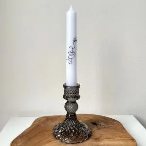 Grijze kaarsenhouder met ribbel print small