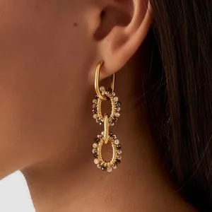 Gouden oorbellen met kralen ringen - zwart/grijs