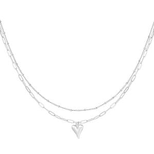 Zilveren dubbele schakelketting met hartje