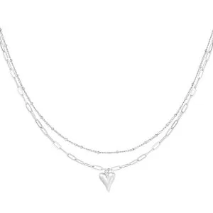 Zilveren dubbele schakelketting met hartje