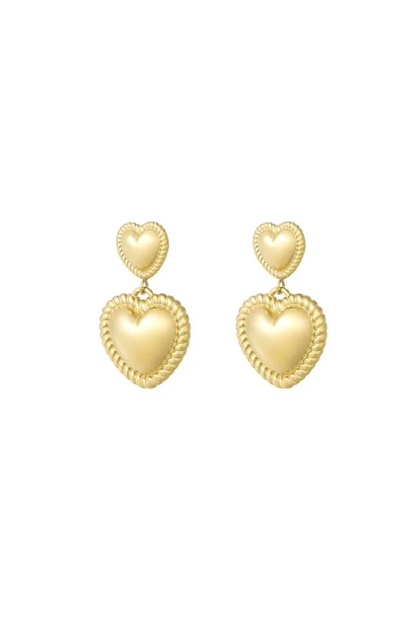 Gouden oorbellen met dubbel hart 1