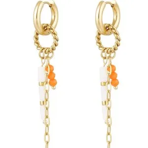 Gouden oorbellen party - wit/oranje