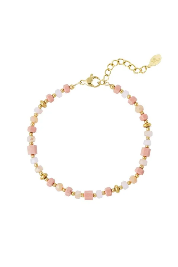Armband festival steentjes - roze/goud 1
