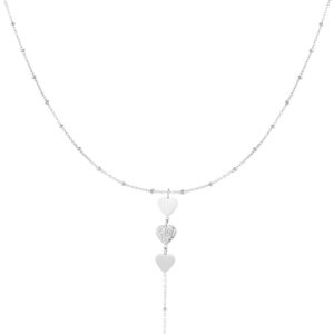 Lange zilveren ketting met hartjes
