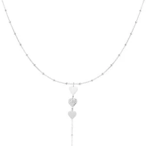 Lange zilveren ketting met hartjes