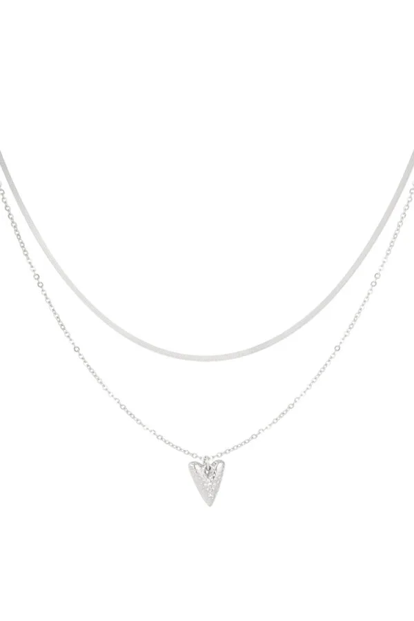 Zilveren dubbele subtiele schakelketting met hart 2