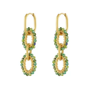 Gouden oorbellen met kralen ringen - groen