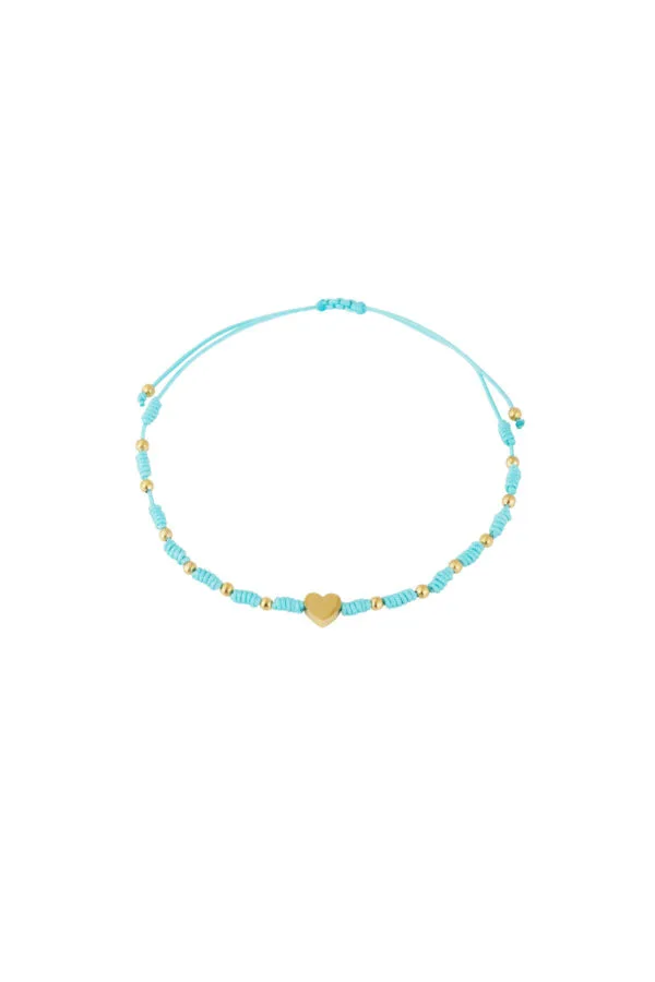 Gevlochten armbandje hartje met bolletjes - blauw/goud