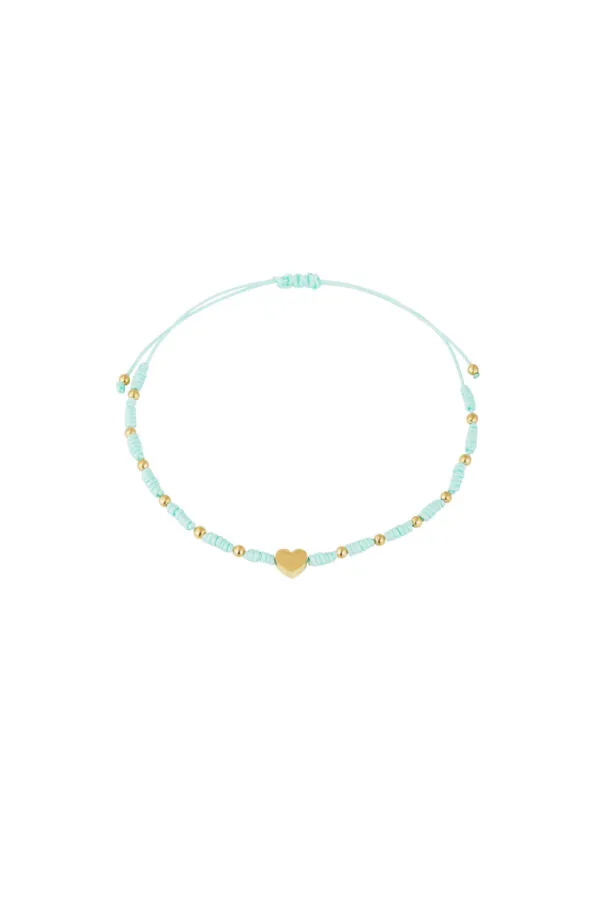Gevlochten armbandje hartje met bolletjes - lichtblauw/goud 1
