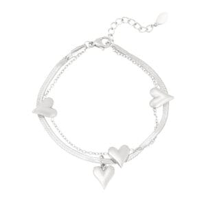 Zilveren dubbele armband met hartjes