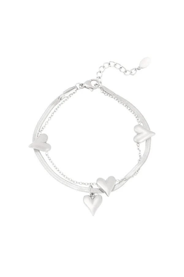 Zilveren dubbele armband met hartjes
