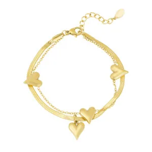 Gouden dubbele armband met hartjes