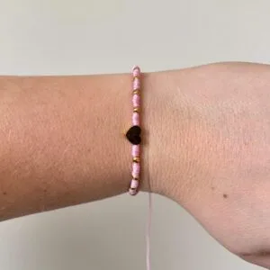 Gevlochten armbandje hartje met bolletjes - lichtroze/goud
