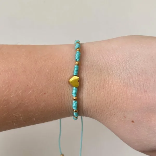 Gevlochten armbandje hartje met bolletjes - blauw/goud 1