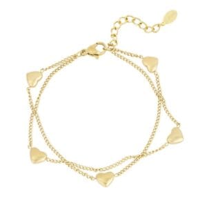 Gouden armband 5 hartjes